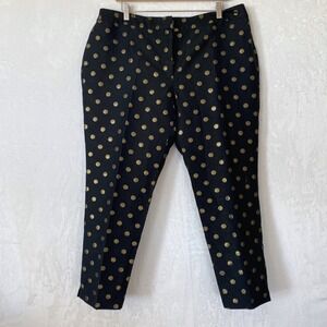 Talbots Womens 16WP Petite Black Gold Polka Dot Straight Leg Pants Career Party